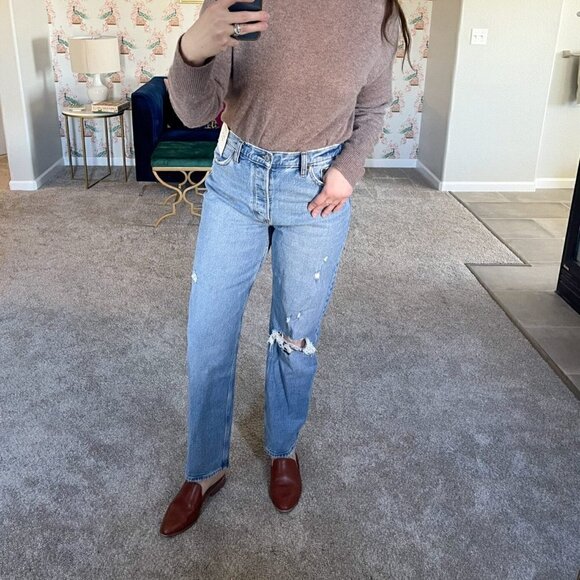 Abercrombie & Fitch The Dad High Rise Jeans Straight Distressed Size 27/4s - Picture 2 of 8